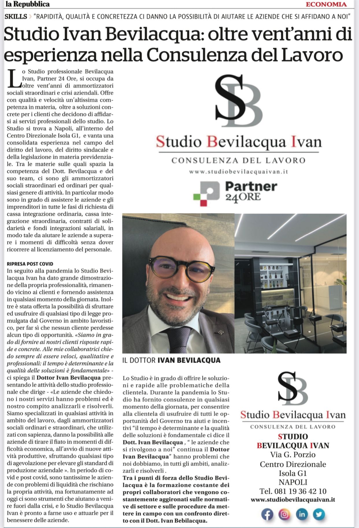 Studio Ivan Bevilacqua su Repubblica Economia del 31 Gennaio 2022
